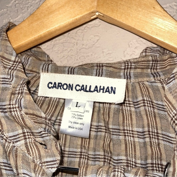 Caron Callahan | Linen Lagenlook Plaid Button Down Top And Pants Size: Large - Picture 3 of 6